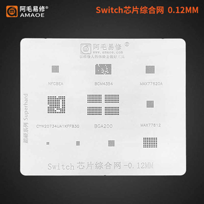 Amaoe BGA Reballing Stencil Template For Game Player Switch IC BGA200 NFCBEA BCM4354 MAX77620A 77812 Stencil