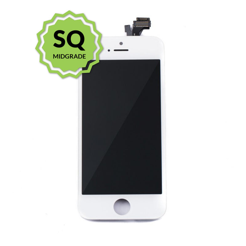  iPhone 5 Aftermarket Replacement LCD with full view polarization, 400 Nitts, cold pressed frame with camera brackets, and Dual Driver touch IC