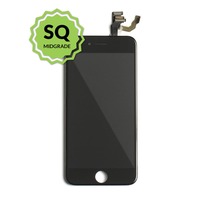  iPhone 6 Aftermarket Replacement LCD Black with full view polarization, 400 Nitts, cold pressed frame with camera brackets, and Dual Driver touch IC