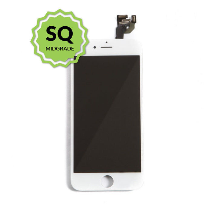  iPhone 6 Aftermarket Replacement LCD White with full view polarization, 400 Nitts, cold pressed frame with camera brackets, and Dual Driver touch IC