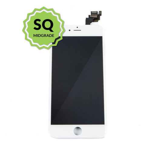  iPhone 6 Plus Aftermarket Replacement LCD White with full view polarization, 400 Nitts, cold pressed frame with camera brackets, and Dual Driver touch IC
