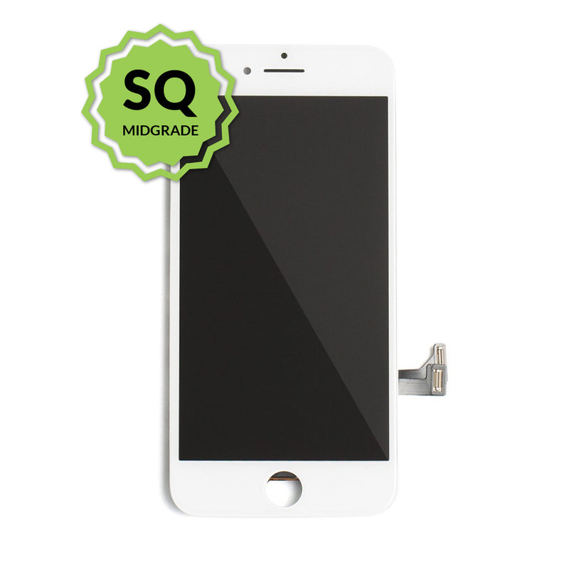  iPhone 7 Plus Aftermarket Replacement LCD White with full view polarization, 400 Nitts, cold pressed frame with camera brackets, and Dual Driver touch IC